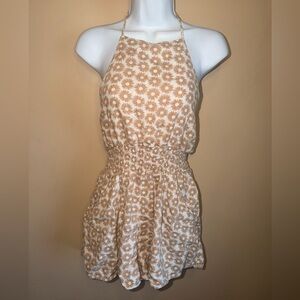 American Eagle Outfitters Neutral Floral Linen Blend Romper